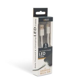 Adatkábel led fénnyel, Micro Usb, ezüst, 1m