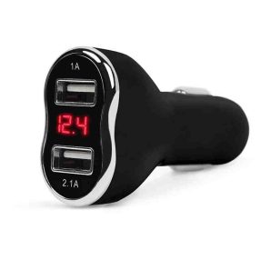   Autós szivargyújtó adapter 2 db USB bemenettel, feszültségmérővel, fekete