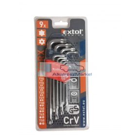 EXTOL torxkulcs készlet, 9 részes, furatos